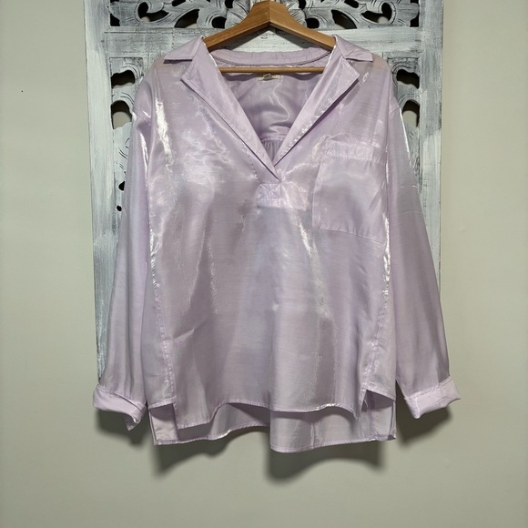 Pilcro Long-Sleeve Shine Semi Sheer Lavender Popover Blouse NWOT - Picture 1 of 9